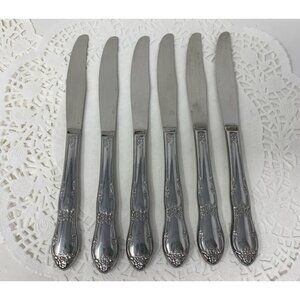 Lot of 6 Oneida FENWAY Dream Glossy Stainless Dinner Knives Wm A Rogers Vintage